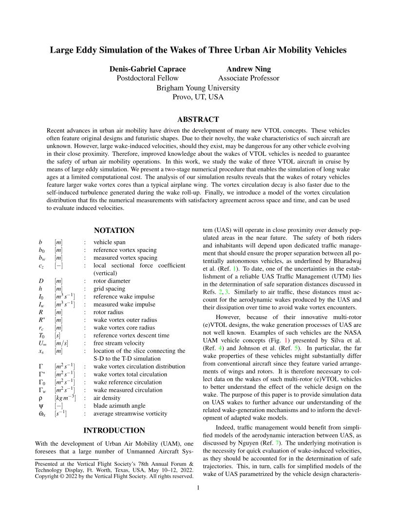 Large Eddy Simulation of the Wakes of Three Urban Air Mobility Vehicles ...