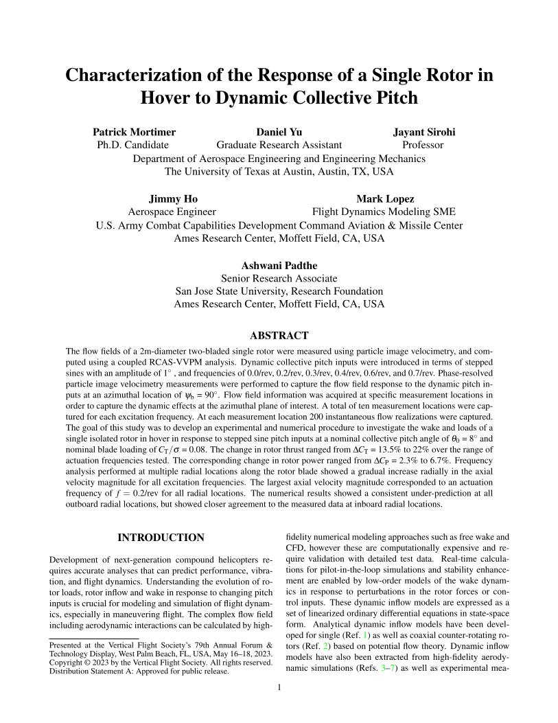 Characterization of the Response of a Single Rotor in Hover to Dynamic ...