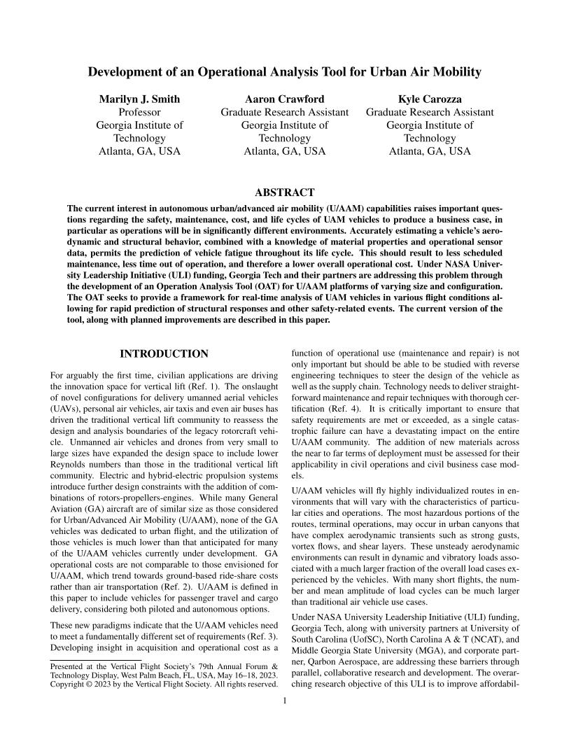 Development of an Operational Analysis Tool for Urban Air Mobility ...