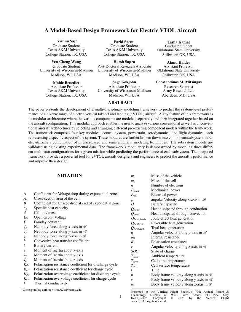 A Model-Based Design Framework for Electric VTOL Aircraft | Vertical ...