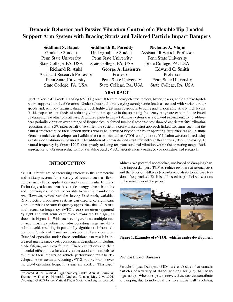 Dynamic Behavior and Passive Vibration Control of an EVTOL Support Arm ...