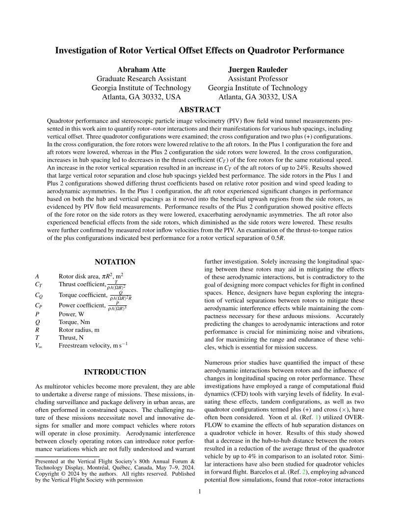 Investigation of Rotor Vertical Offset Effects on Quadrotor Performance ...