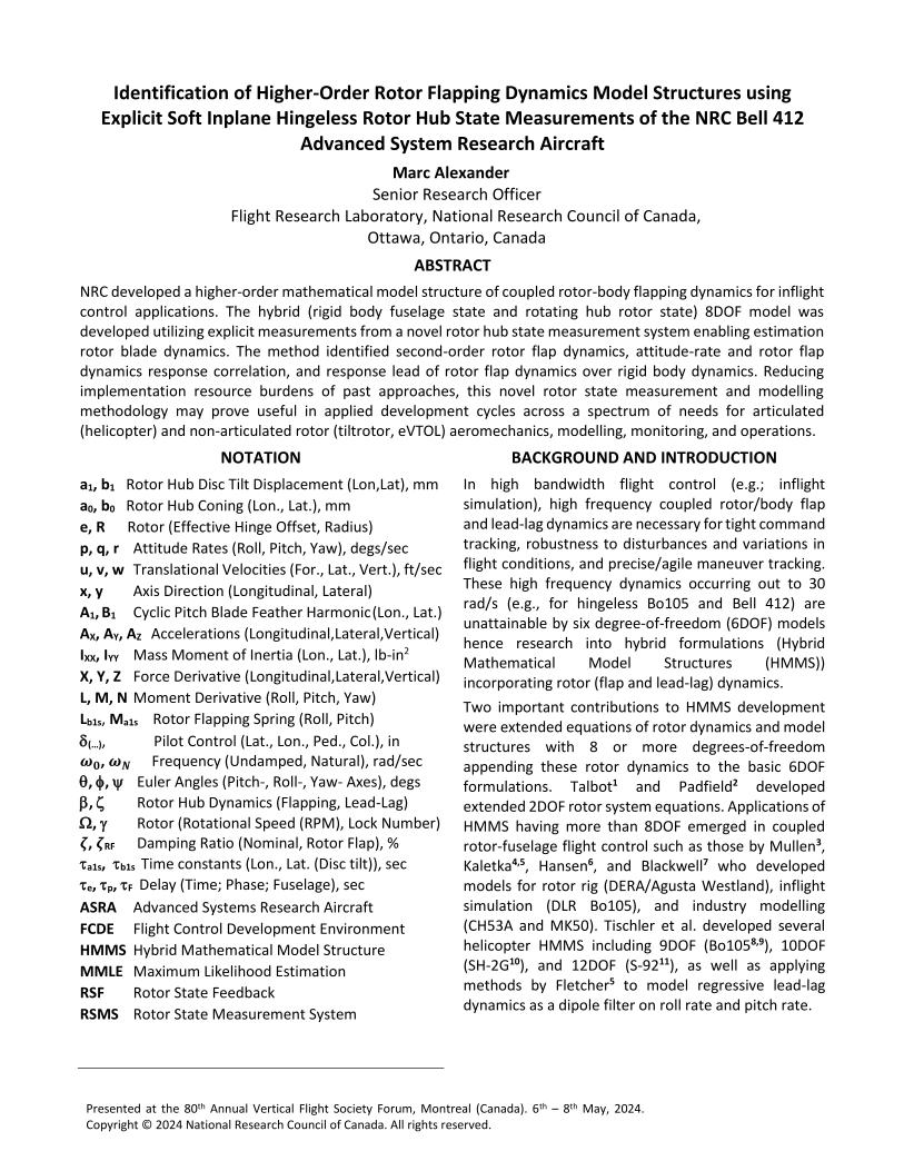 Identification of Higher-Order Rotor Flapping Dynamics Model Structures ...