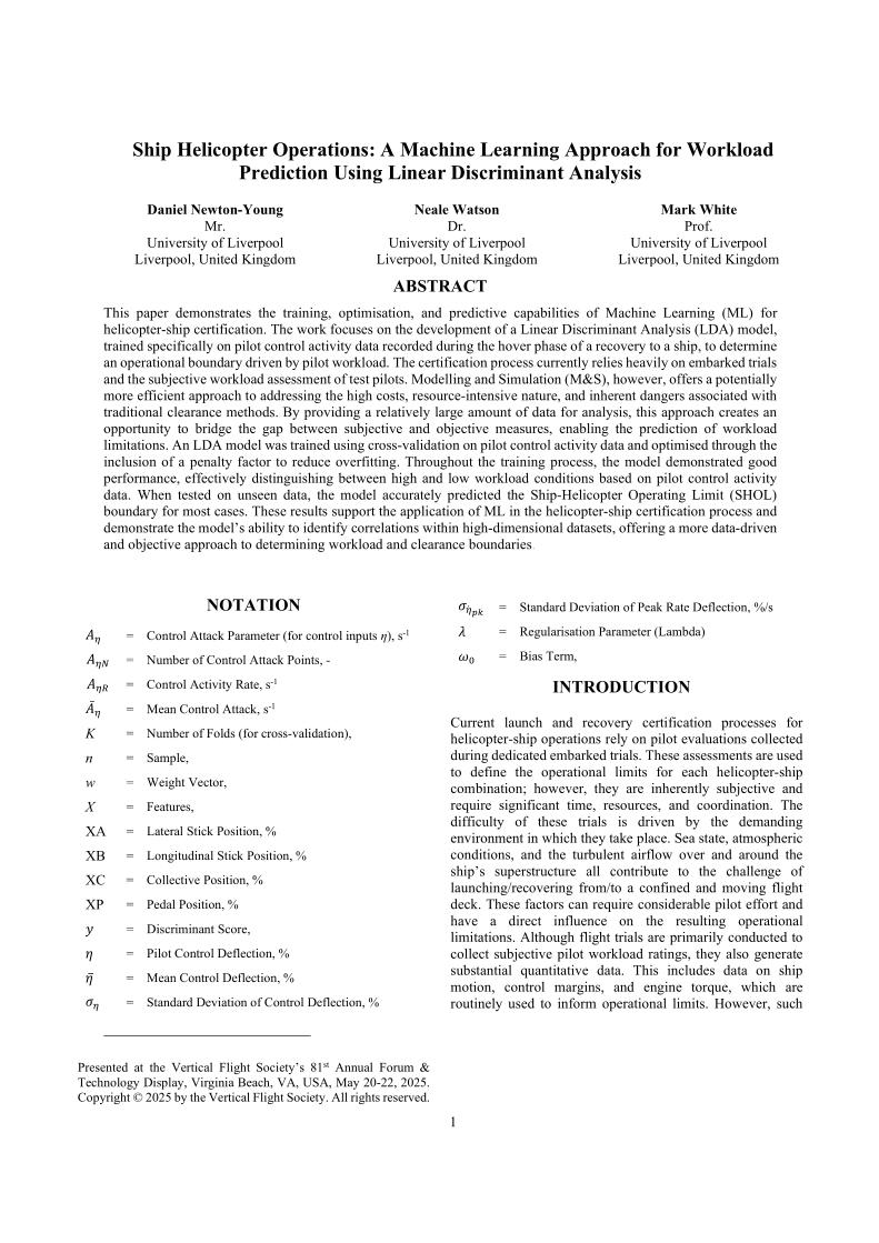Ship Helicopter Operations: A Machine Learning Approach for Workload ...