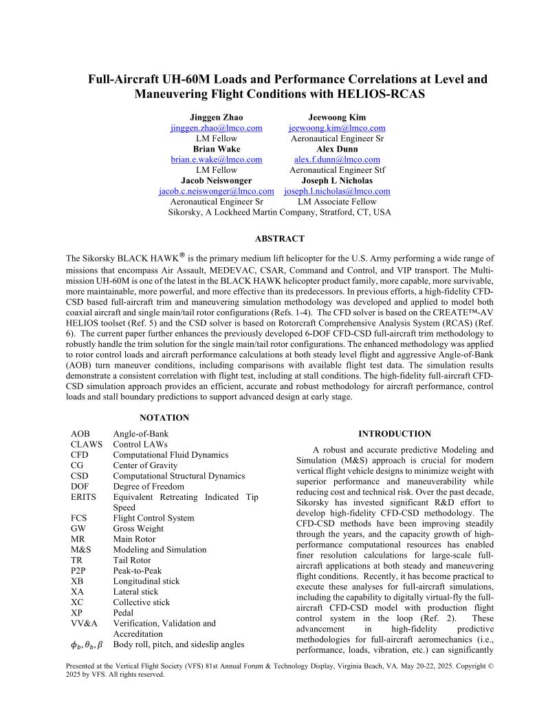 Full-Aircraft UH-60M Loads and Performance Correlations at Level and ...