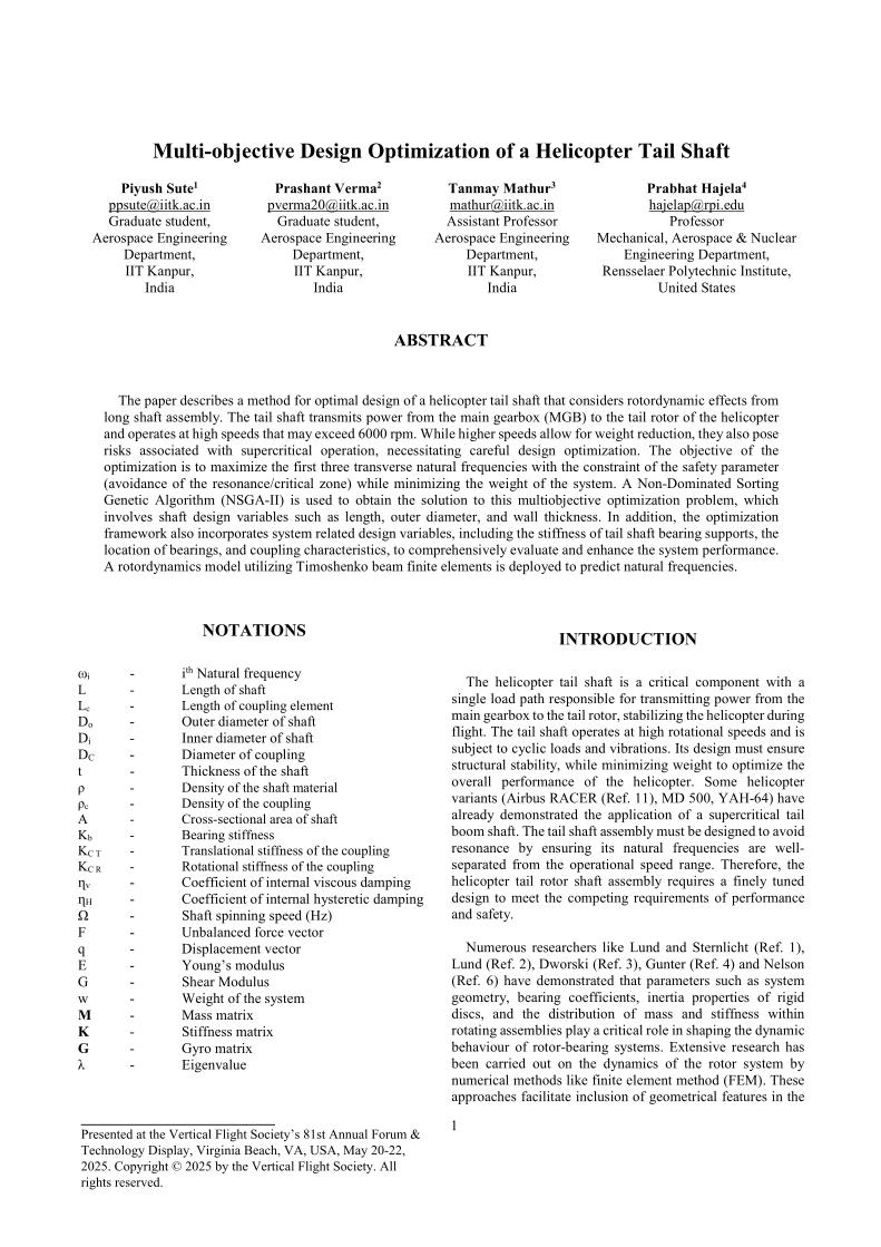 Multi-objective Design Optimization of a Helicopter Tail Shaft ...
